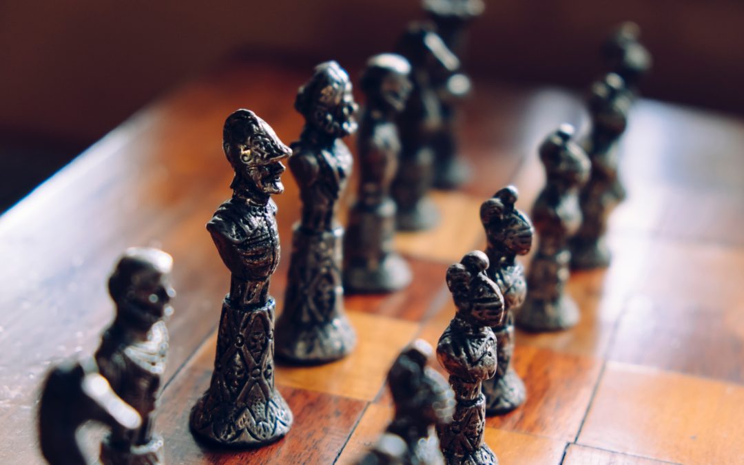 Close up of pieces on a chess board