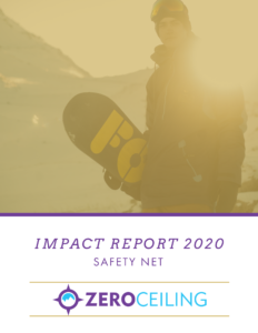 The front cover image of our 2020 Impact Report shows a young man on a mountain top, wearing snowboard gear, holding a snowboard. The sun is rising behind him and the entire image is washed in gold from the sunlight. The theme of this year's report was Safety Net. You can read it on our website now.