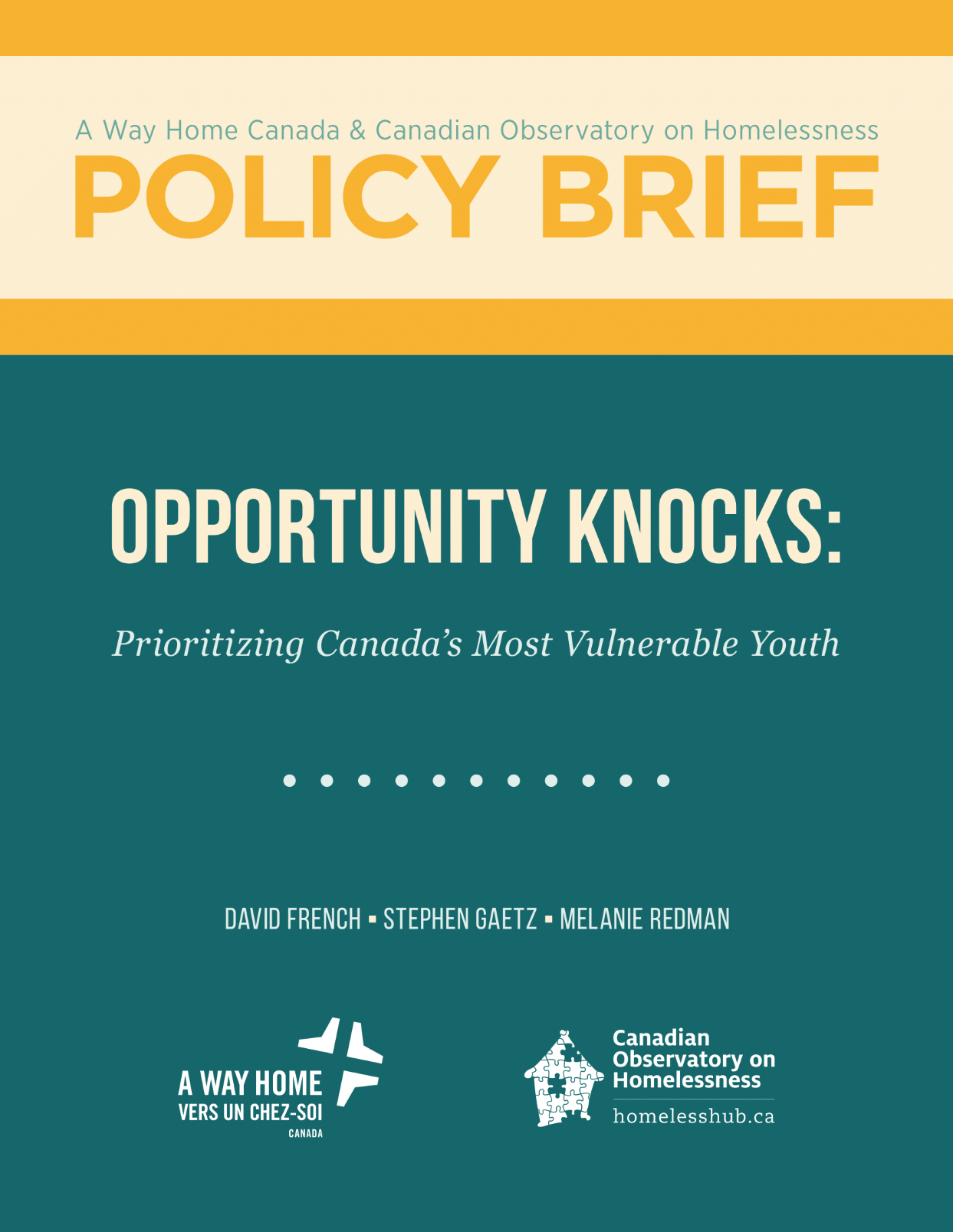 The front cover of the policy brief "Opportunity Knocks"