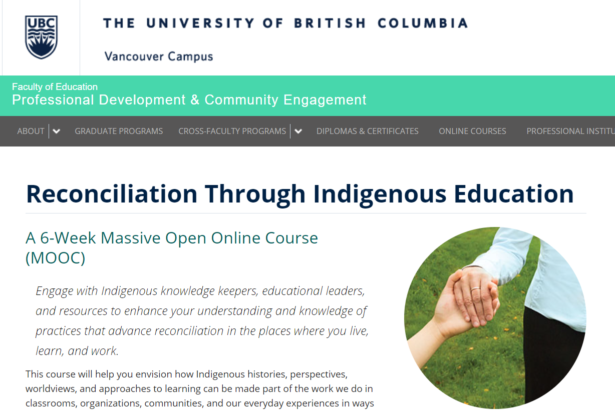 A screengrab from the UBC Course "Reconciliation Through Indigenous Education"